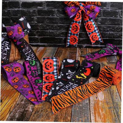 Halloween Ribbon Checkered pumpkin ribbon Color Bar万圣丝带