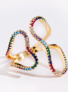 Fashion Womens Copper Flower Geometry Corful CZ Rings Femme