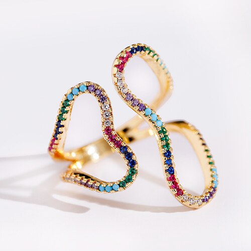 Fashion Womens Copper Flower Geometry Corful CZ Rings Femme