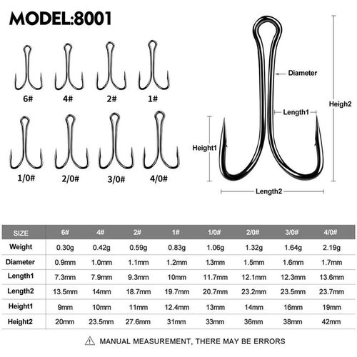 50pcs Double Fishing Hook Carbon Steel Crank Barbed Jig Hook