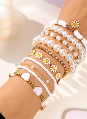 10 Pcs Vintage Bohemian Beaded Star Heart Pearl Bangles Jewe