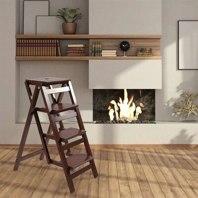 Retro 4-Step Ladder Stool Non-slip 220lbs Load-bearing Folda