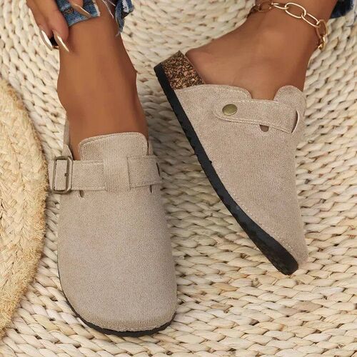 Womens Closed Toe Flat Slippers Summer New Cork Platform Sh