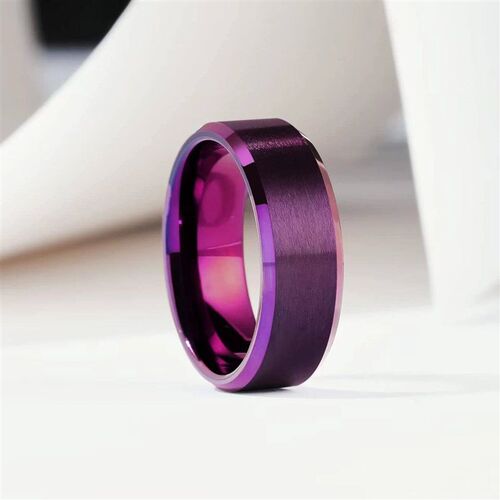 Simple 8mm Purple Stainless Steel Rings For Men Women Purple