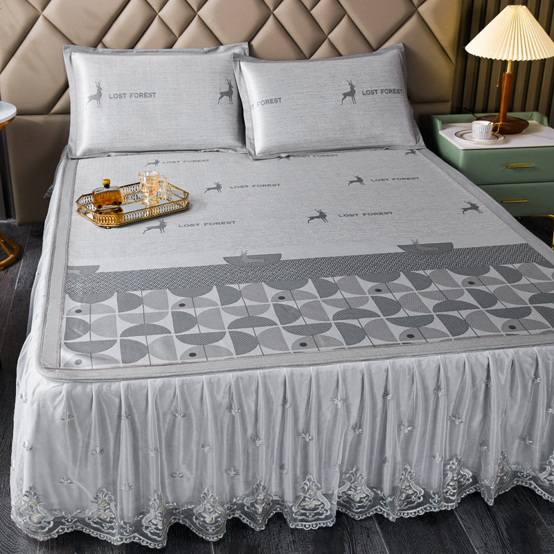 冰丝席床裙款可水洗三件家用1米5空调冰藤软席凉席夏天2023新款,床上用品,冰丝席,淘宝优惠券,粉丝福利购,淘宝优惠卷