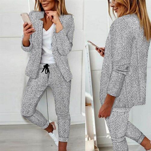 2Pcs Pants Suit for Women Blazer Set Ladies Open Stitch Blaz
