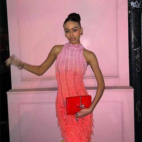 Sexy Gradient Dress Sleeveless Sexy Tassel Slimming Hip Dres