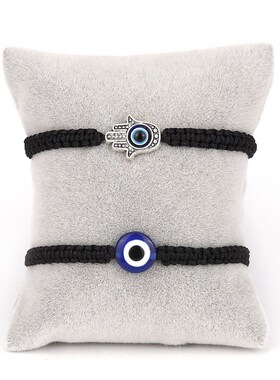 2PCS Blue Evil Eye Couple Bracelet Sets for Woman Men Charm