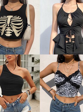 Black Corset Top Sexy Gothic Clothes Spaghetti Strap Crop To