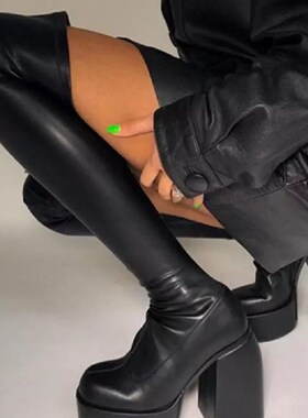 mainoov Women Boots High Heels Chunky Platform Black Big Siz