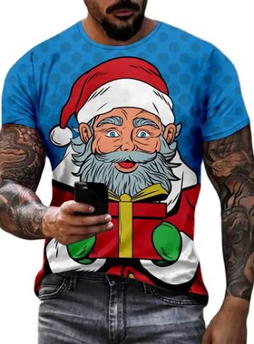 Christmas Santa Claus 3D Print T-shirts For Men Funny Snowma