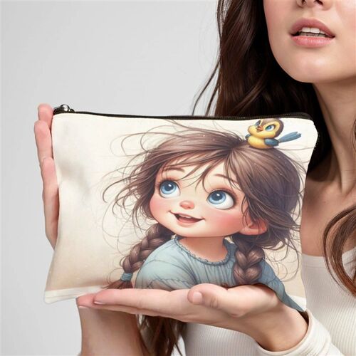Bird Girl Print Girl Makeup Bag Cosmetic Bags Cute Women Cas