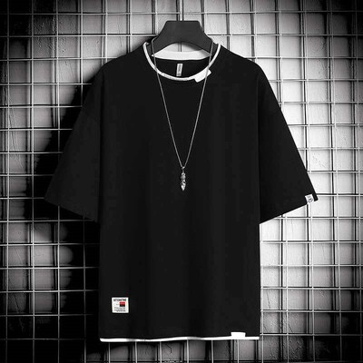 Short-sleeved mens summer solid color loose half-sleeved t-