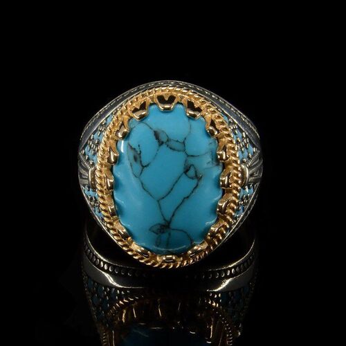 Retro Mens Electroplated Twotone Imitation Turquoise Ring
