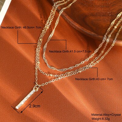 necklaces women时尚多层叠戴项链项链女满钻小坚条吊坠锁骨链