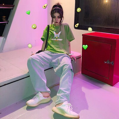 E-girl Butterfly Graphic and Letter Printing Stitch Green Cr