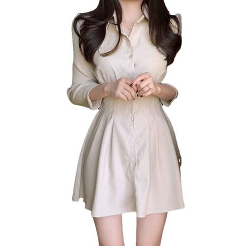 Tight Waist Dress Sweet Elegant Lapel Single-breasted Button