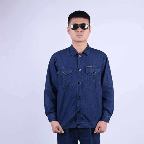 Summer long-sleeved denim overalls suit fireproof flower wel