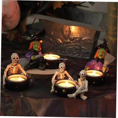 1pcs Halloween Skull Candle Holder Gothic Witch Skeleton