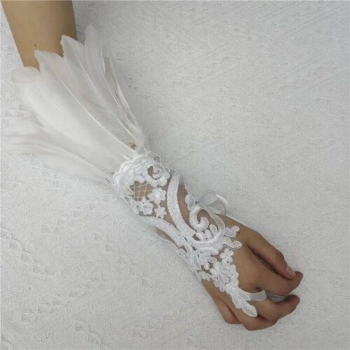Punk Gothic Gloves Feather Wrist Cuff Carnival Stage Show Sh
