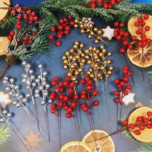 200/10PCS Artificial Red Berries Branches 7 Heads Holly Berr
