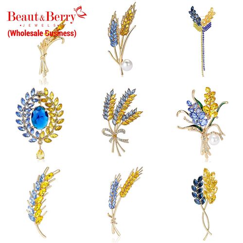 Beaut&Berry Ear of Wheat Brooches for Women Rhinestone Blue