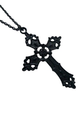 Black Cross Long Necklace黑色十字架长项链十字架项链创意坠子