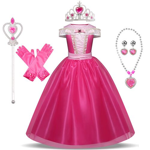 Girls Sleeping Beauty Aurora Princess Dress Long Sleeves Off