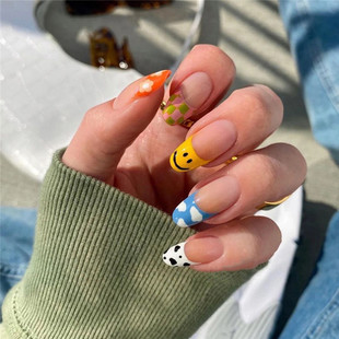 artificial nails 24pcs checkerboard press on nails Sticker F