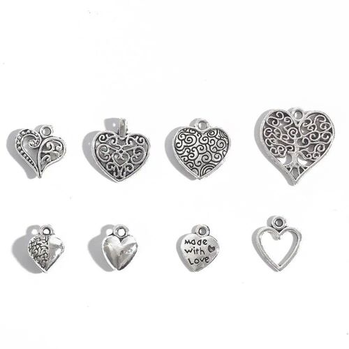 10-50pcs Antique Charms Hollow Lovely Heart Silver Color Pen