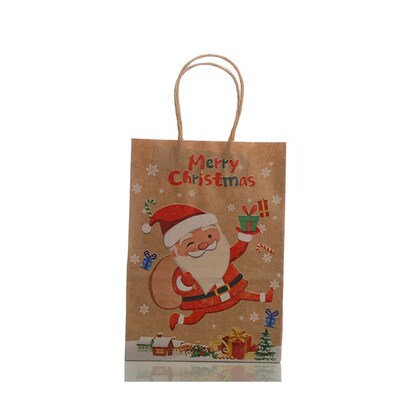Christmas Paper Gift Bag Kraft Handle Santa packing box