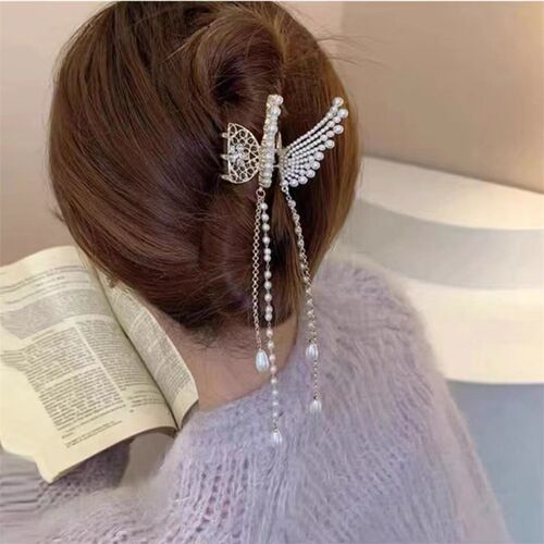 2022 New Butterfly Pearl Tassel Hairpin Korean Simple Side C