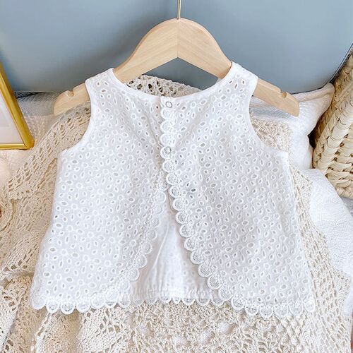 Girls 2023 Summer Clothing Sets Hollow Lace Suit Baby Casual