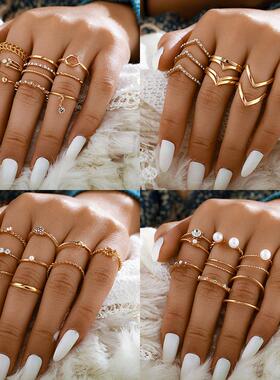 rendy Boho Crystal Joint Ring Set For Women Geometric Knuckl