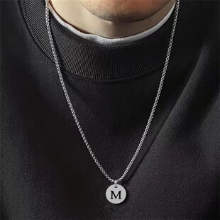 New Initial Necklace Men Pendant Round Fashion Letter