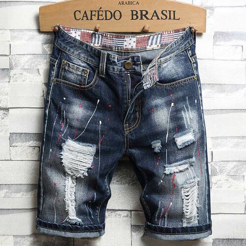 Denim Shorts Mens Ripped Five-point Pants tendy Mens All-m