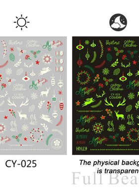 Luminous Christmas Stickers Snowflake Elk Sliders For Nails