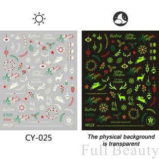 Luminous Christmas Stickers Snowflake Elk Sliders For Nails