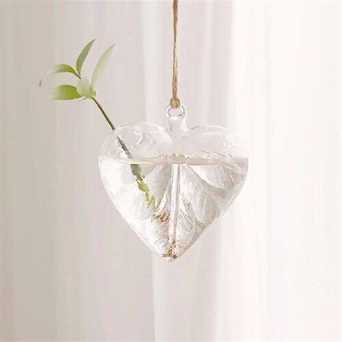 Hanging Heart Glass Flower Planter Vase Terrarium Container