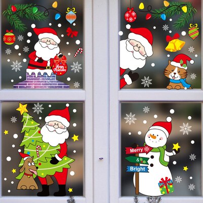 Santa elk static sticker Christmas vitrine decoration 静电贴
