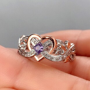 Huitan Creative Womens Heart Rings with Romantic Rose Flowe