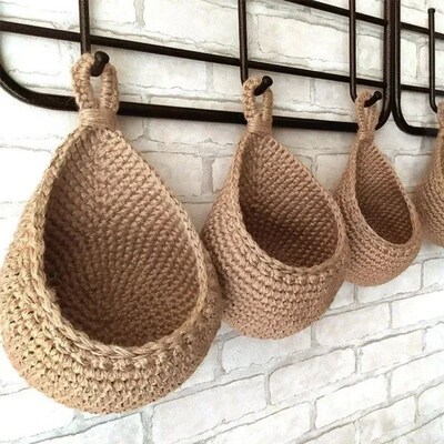 Handwoven Hanging Wall Vegetable Fruit Basket Organizer Cont