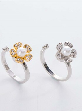 -New fashion pearl rotating open ring adjustable size jewelr