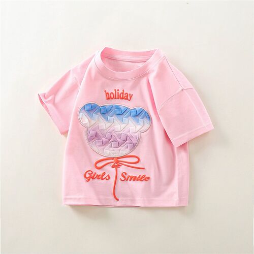 Summer Kids Cotton Printed Tee Womens Embroidered Patch Ins
