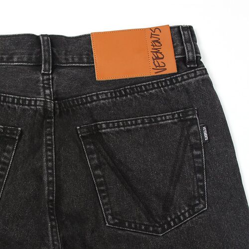 Front Letter Print Vetements Jeans Pants Badge Button Trouse