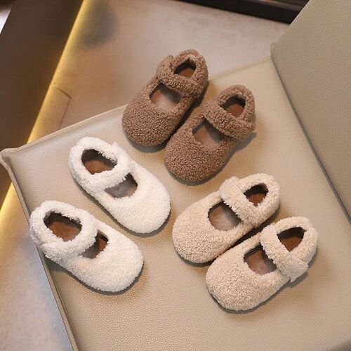 Winter New Children Flat Shoes Fur ver Toe Light Warm Kids C