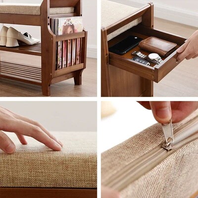 Shoe Storage Rack Bench With Double Layer Cushion Seat Livin