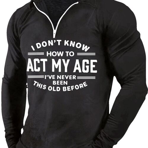 Mens Golf Long Sleeve Top Streetwear Style Zipper Printed En