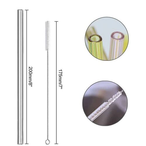 12-Pack Reusable Glass Straws Clear Smooth Glass Drinking St