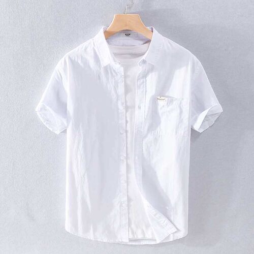 Summer mens new solid color comfortable cotton shirt youth